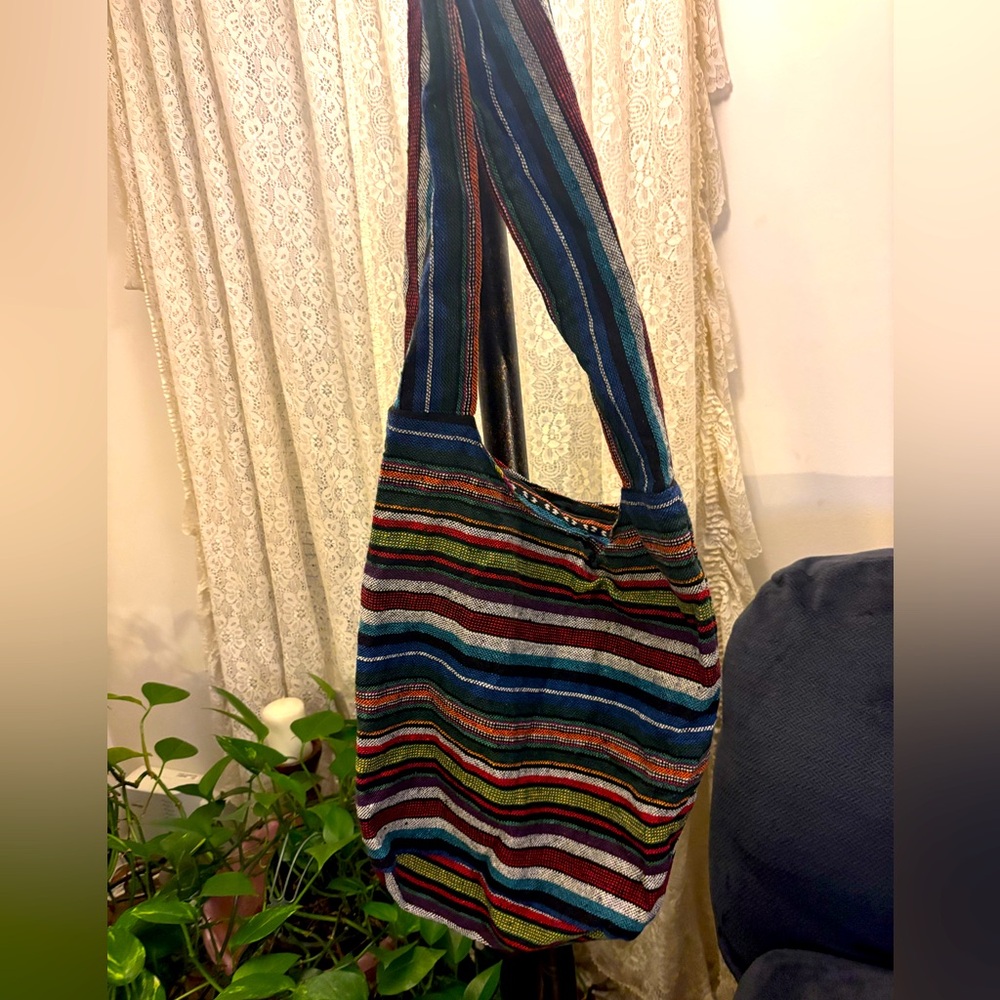 Hermene’s Boutique Colorfully Striped Boho Crossbody Hippie Tote Bag